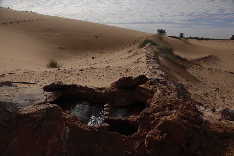 Algeria - February,01,2018: System for channeling water in a desert community.