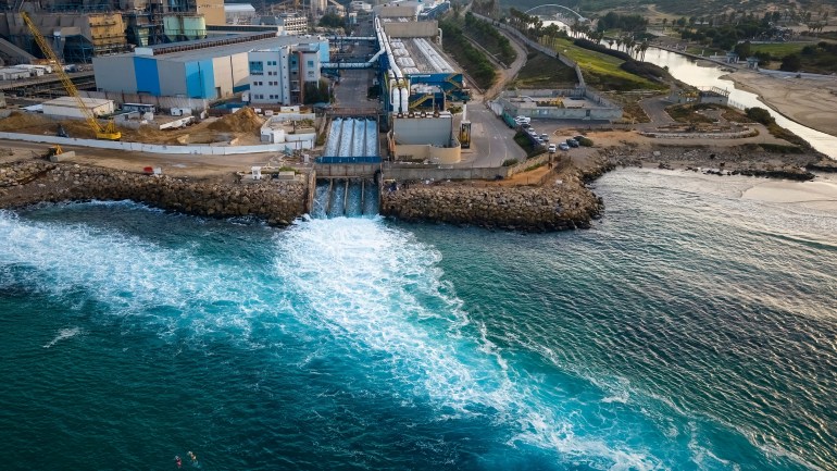 Top view The largest water desalination facility in the world, Hadera Israel