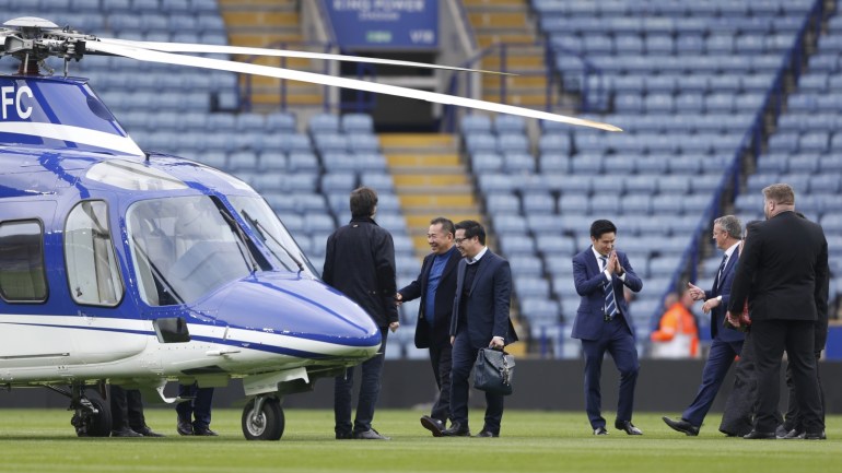 Football Soccer - Leicester City v Southampton - Barclays Premier League - The King Power Stadium - 3/4/16Leicester City chairman Vichai Srivaddhanaprabha walks to his helicopter which has landed on the pitch after the gameAction Images via Reuters / Carl RecineLivepicEDITORIAL USE ONLY. No use with unauthorized audio, video, data, fixture lists, club/league logos or