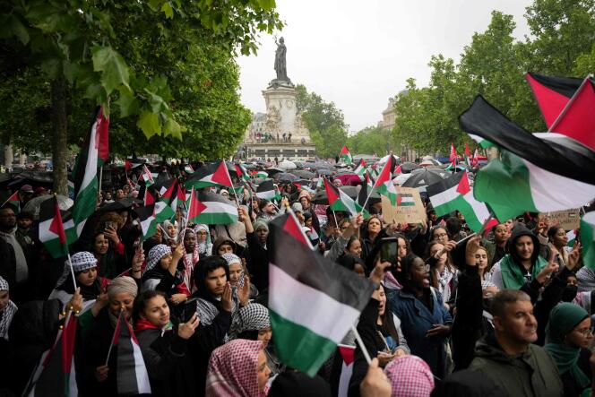 مظاهرة للدعوة إلى طوارئ فلسطين، منظمة عاجلة كاناكي ولجنة كليمان، في باريس، 1 يونيو 2024.