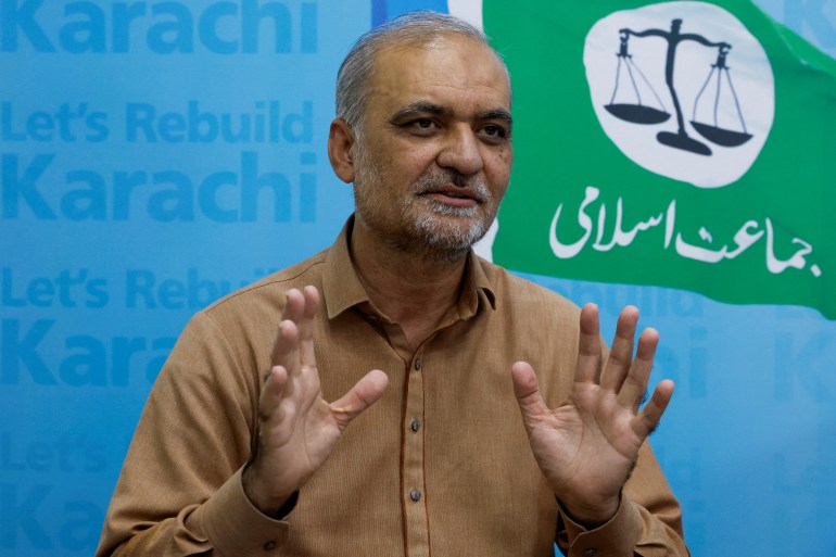 Hafiz Naeem ur Rehman, leader of the religious and political party Jamaat-e-Islami, speaks during an interview with Reuters in Karachi, Pakistan February 13, 2024. REUTERS/Akhtar Soomro