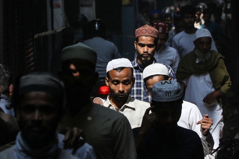 Muslim devotees make their way to the Gyanvapi mosque to offer friday afternoon prayers in Varanasi on February 02, 2024. Hindu worshippers on February 1, began praying inside a disputed mosque in the Indian city of Varanasi just hours after a court order gave them the go-ahead at the deeply sensitive site, media reported. (Photo by Niharika KULKARNI / AFP)