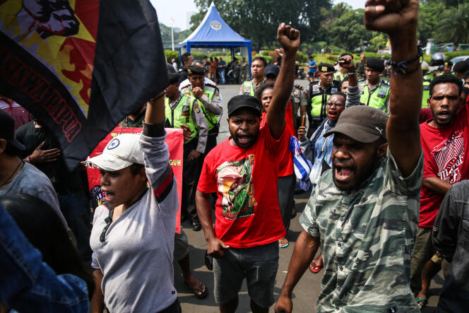 متظاهرون يطالبون باستقلال بابوا، أمام القصر الرئاسي في جاكرتا، إندونيسيا، الخميس 2 أغسطس 2018 (صورة توضيحية). 