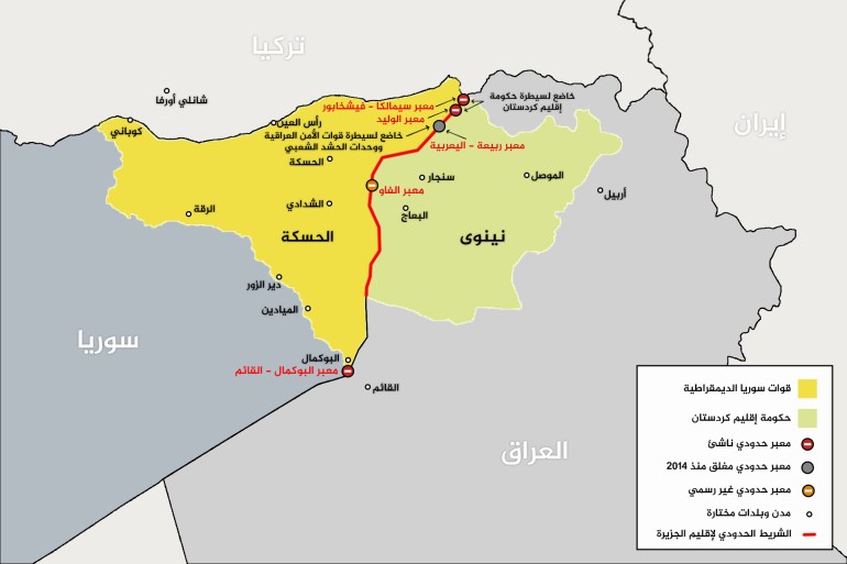 خريطة المعابر بين العراق وسوريا التي ينشط فيها حزب العمال الكردستاني