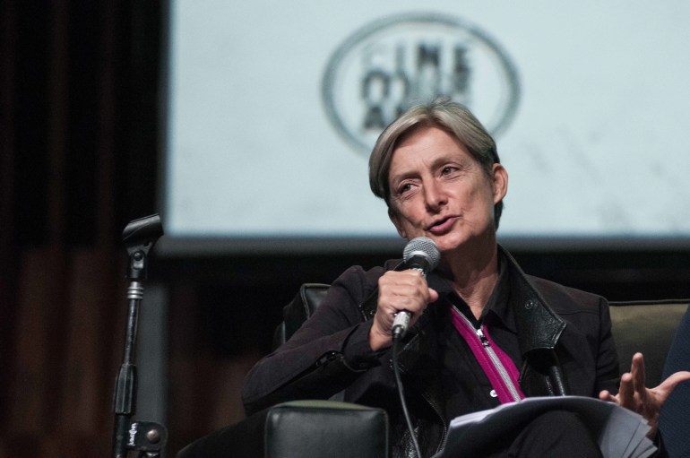 BUENOS AIRES, ARGENTINA - Sep 18, 2015: The philosopher and gender theorist Judith Butler during a lecture in Buenos Aires, Argentina