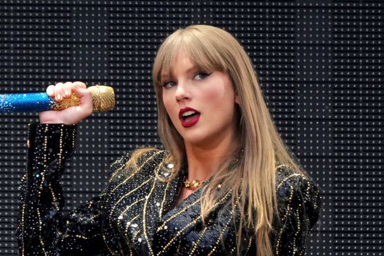 FILE - Taylor Swift performs at Wembley Stadium as part of her Eras Tour on Friday, June 21, 2024 in London. (Photo by Scott A Garfitt/Invision/AP, File)