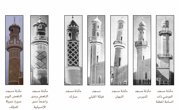 صورة لأشكال بناء المئاذن (صورة من الكتاب)