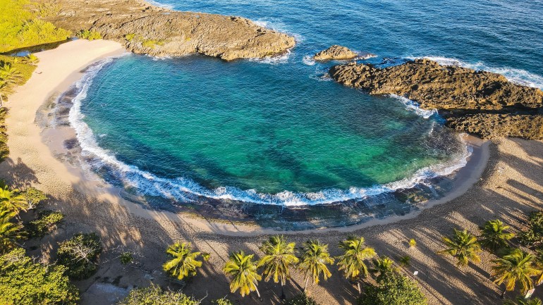 An arial shot of the scenic beach Mar Chiquita in Manati Puerto Rico