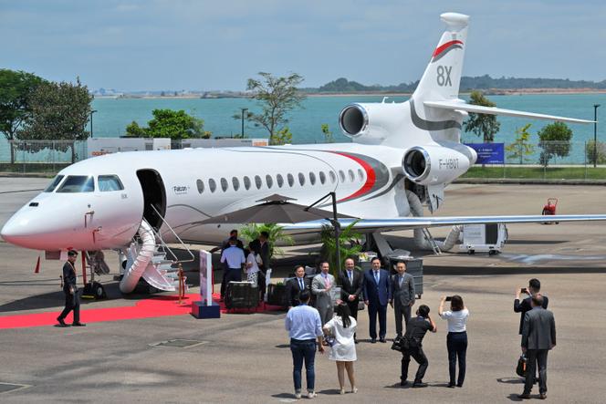 Dassault Falcon 8X ، المقدم في منتدى تجارة الطيران الآسيوي 2025 ، في سنغافورة ، 4 مارس 2025.