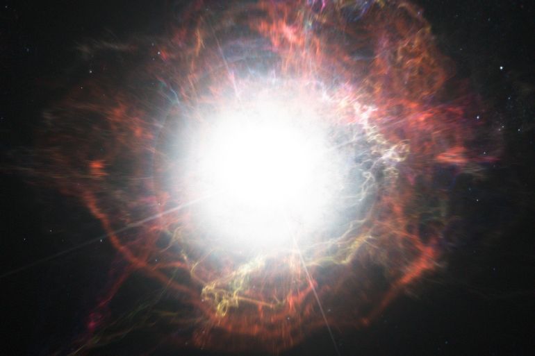 Artist’s impression of dust formation around a supernova explosion