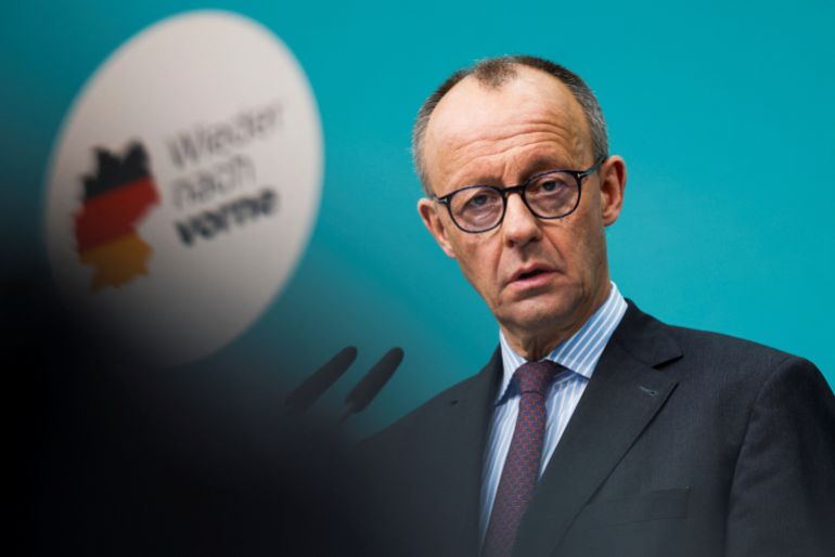 Friedrich Merz, chancellor-in-waiting and leader of Christian Democratic Union party (CDU), looks on as he addresses the media following the federal state election of Hamburg, at the CDU headquarters in Berlin, Germany, March 3, 2025. REUTERS/Axel Schmidt