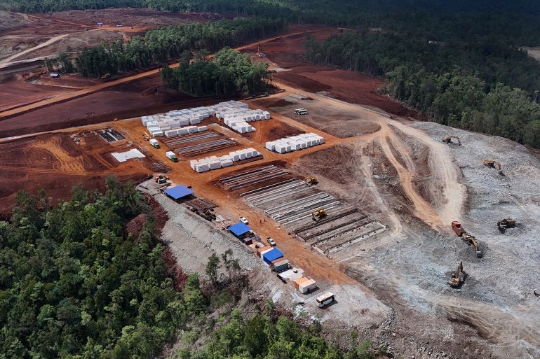 Aerial photo opening and land clearing of a nickel mining area