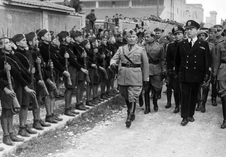 Adolf Hitler and Benito Mussolini in Munich, Germany, circa June 1940.