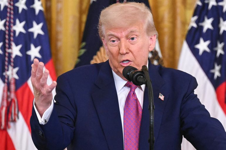 US President Donald Trump speaks before signing a bill blocking California's rule banning the sale of new gas-powered cars by 2035 in the East Room of the White House in Washington, DC on June 12, 2025.