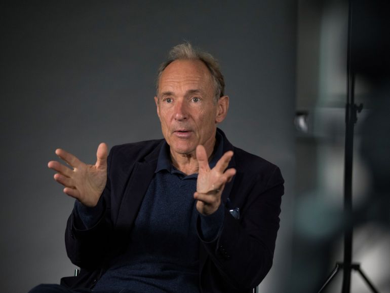 World Wide Web founder Tim Berners-Lee speaks during an interview ahead of a speech at the Mozilla Festival 2018 in London, Britain October 27, 2018. Picture taken October 27, 2018. REUTERS/Simon Dawson