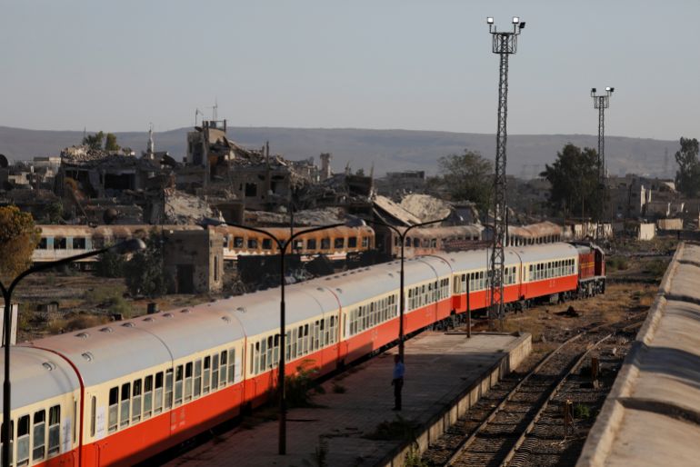 Damaged buildings are seen next a railway station in Damascus, Syria September 7, 2018. Picture taken September 7, 2018. REUTERS/ Omar Sanadiki