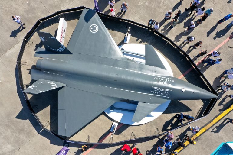 Baykar's Kizilelma drone on display in Samsun, Turkiye on August 30. Muhammed Enes Yildirim/Anadolu Agency via Getty Images