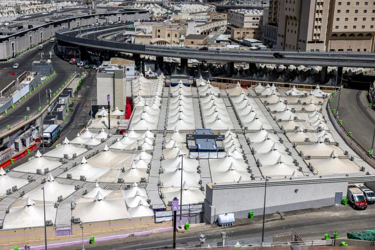 Tents housing Muslim pilgrims are pictured in Mina near Islam's holy city of Mecca ahead of the annual Hajj pilgrimage on June 1, 2025.