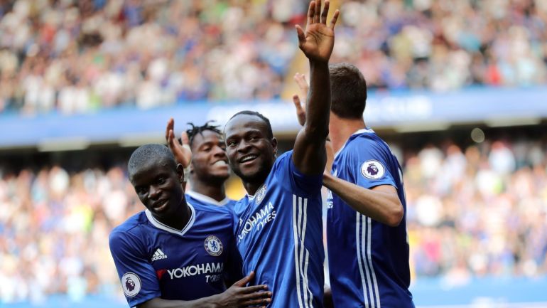 Football Soccer Britain - Chelsea v Burnley - Premier League - Stamford Bridge - 27/8/16 Chelsea's Victor Moses celebrates scoring their third goal Action Images via Reuters / Andrew Couldridge Livepic EDITORIAL USE ONLY. No use with unauthorized audio, video, data, fixture lists, club/league logos or "live" services. Online in-match use limited to 45 images, no video emulation. No use in betting, games or single club/league/player publications. Please contact your a