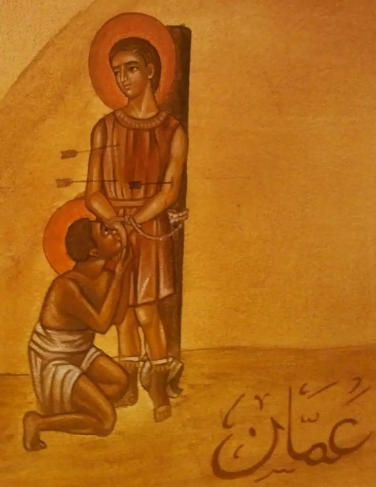 القديسان زينون وزيناس، من رسم جداري في كنيسة الراعي الصالح في مركز سيدة السلام، عمان - الأردن