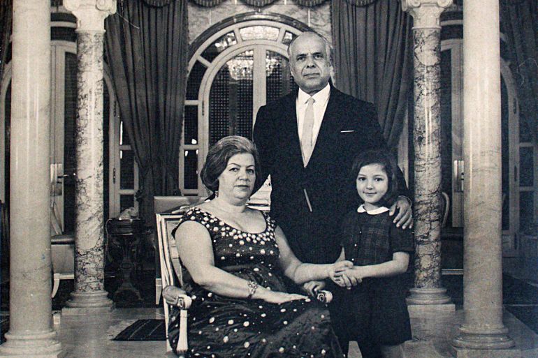 Tunisian President Habib Bourguiba, his wife Wassila Ben Ammar and their adoptive daughter Hager, pose for the photographer in 1962 in Carthago presidential palace. Bourguiba ruled Tunisia from 1957 until being destituted in 1987 by his Prime minister General Ben Ali after leading the country to independence from France in 1956. (Photo by TAP / AFP) (Photo by TAP/AFP via Getty Images)