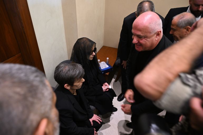 MATN, LEBANON - JULY 28: World-renowned artist Fairuz attends the funeral of her son, Lebanese composer and playwright Ziad Rahbani, 69, as the ceremony takes place at the Church of the Dormition of the Virgin Mary in Mahaydetta, a village in the Matn district's Bikfaya area in Lebanon on July 28, 2025. (Photo by Houssam Shbaro/Anadolu via Getty Images)