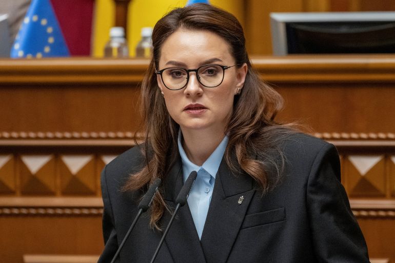 Newly appointed Ukrainian Prime Minister Yulia Svyrydenko attends a session of Ukrainian parliament, amid Russia's attack on Ukraine, in Kyiv, Ukraine July 17, 2025. REUTERS/Andrii Nesterenko