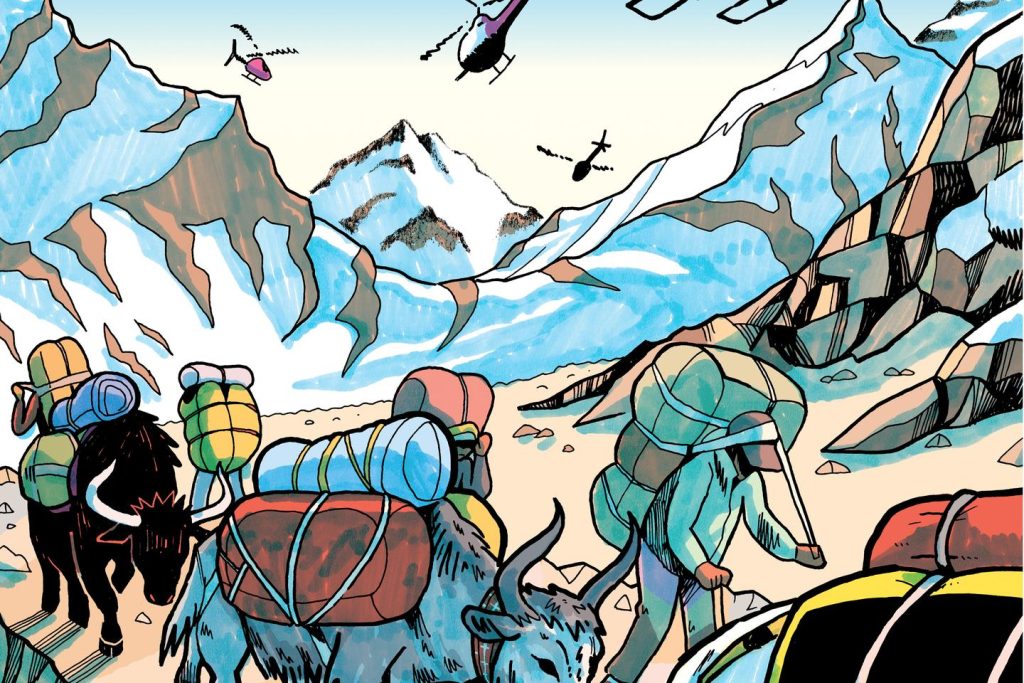 غيوم من طائرات الهليكوبتر في سماء إفرست