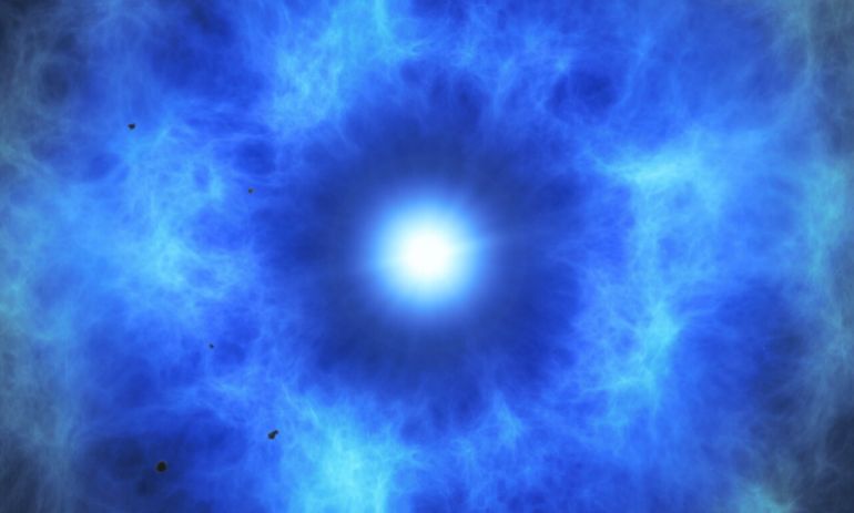 This artist’s impression illustrates the supernova remnant SNR 0509-67.5. Observations from ESO’s Very Large Telescope (VLT) show that these are the expanding remains of a star that died with a double-detonation hundreds of years ago.هذه الانفجارات ليست مجرد أحداث مذهلة في حد ذاتها، بل إنها تستخدم كمقاييس دقيقة لقياس المسافات بين المجرات (المرصد الأوروبي الجنوبي)