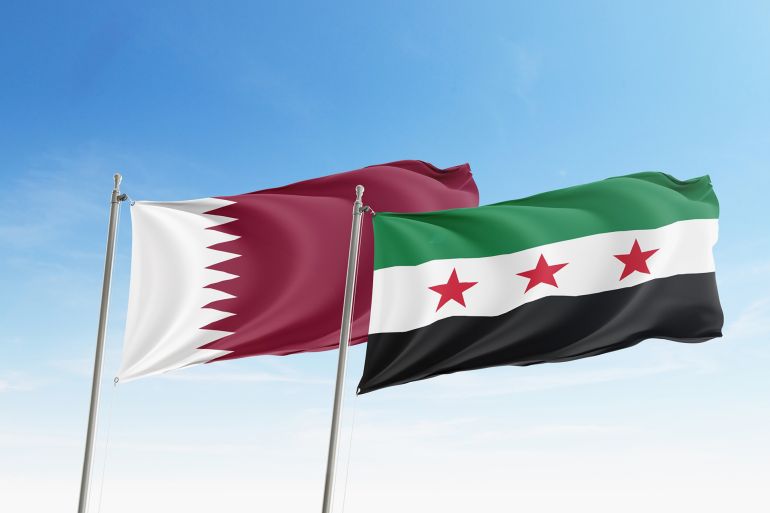 New Syria and Qatar Flags. cooperation ally friendly country