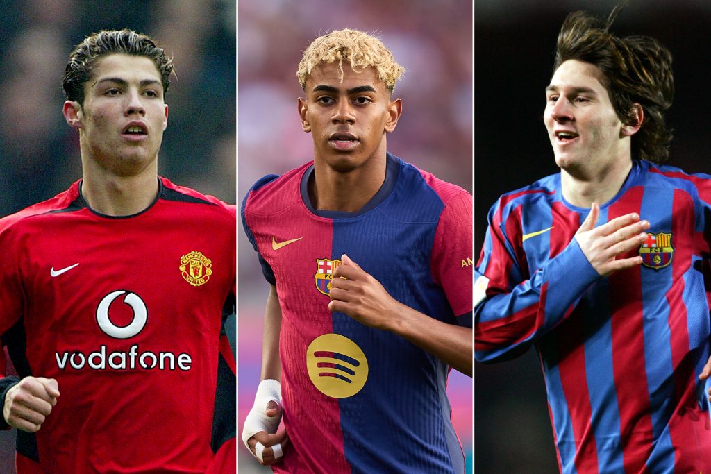 مقارنة بين إنجازات لامين جمال وميسي ورونالدو في سن الـ18