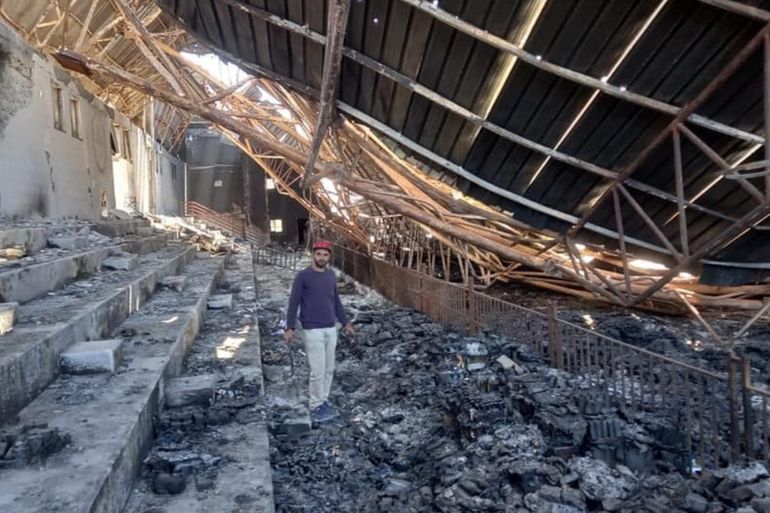 الدمار الذي ألحقه الاحتلال بصالة خانيوس الرياضية بعد 7 أكتوبر 2023 (اللجنة الأولمبية الفلسطينية)