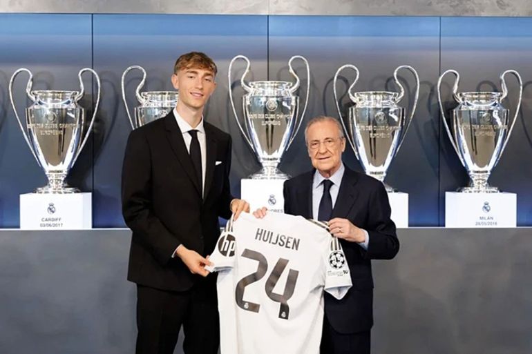 Real Madrid Unveil New Signing Dean Huijsen MADRID, SPAIN - JUNE 10: Dean Huijsen, new player of Real Madrid poses at Valdebebas training ground on June 10, 2025 in Madrid, Spain. (Photo by Helios de la Rubia/Real Madrid via Getty Images)