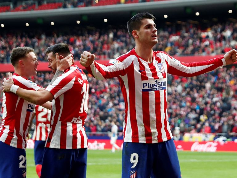 Soccer Football - La Liga Santander - Atletico Madrid v Espanyol - Wanda Metropolitano, Madrid, Spain - November 10, 2019 Atletico Madrid's Alvaro Morata celebrates scoring their second goal REUTERS/Sergio Perez