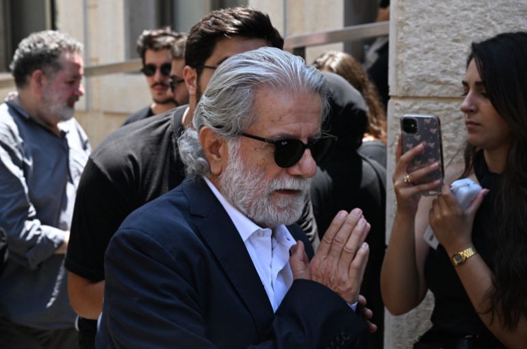 ارشيف Lebanese singer and composer Marcel Khalife offers his condolences during the funeral of Lebanon's renowned musician and composer Ziad Rahbani, at Mhaidseh's Greek Orthodox Church of Dormition in Bikfaya in Mount Lebanon, north east of Beirut, on July 28, 2025. Rahbani, son of music icon Fairuz and pioneer of Oriental jazz, died on July 26 aged 69 after revolutionising Lebanese theatre and music, starting his career at 17 in the early 1970s. The enfant terrible of Lebanese music who made a huge mark on generations of Arabs with his theatre pieces and songs, had long suffered from health problems. (Photo by JOSEPH EID / AFP)