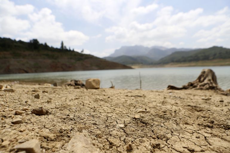 BOUMEDRES, ALGERIA - APRIL 30: A view of the Gaddara Dam, where the water level drops in Boumedres, Algeria on April 30, 2023. Due to the decrease in precipitation and the drought that has been effective in recent years, the authorities are taking various measures, especially to purify sea water as an alternative to rain water, in order to save agricultural areas in the country. (Photo by Fazil Abd Erahim/Anadolu Agency via Getty Images)