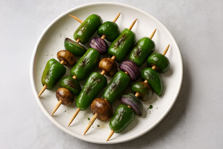 Mini green pepper kebabs