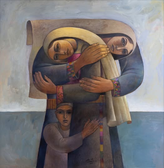 لوحة للفنان سليمان منصور - تعبر عن الحزن الفلسطيني عبر الأجيال