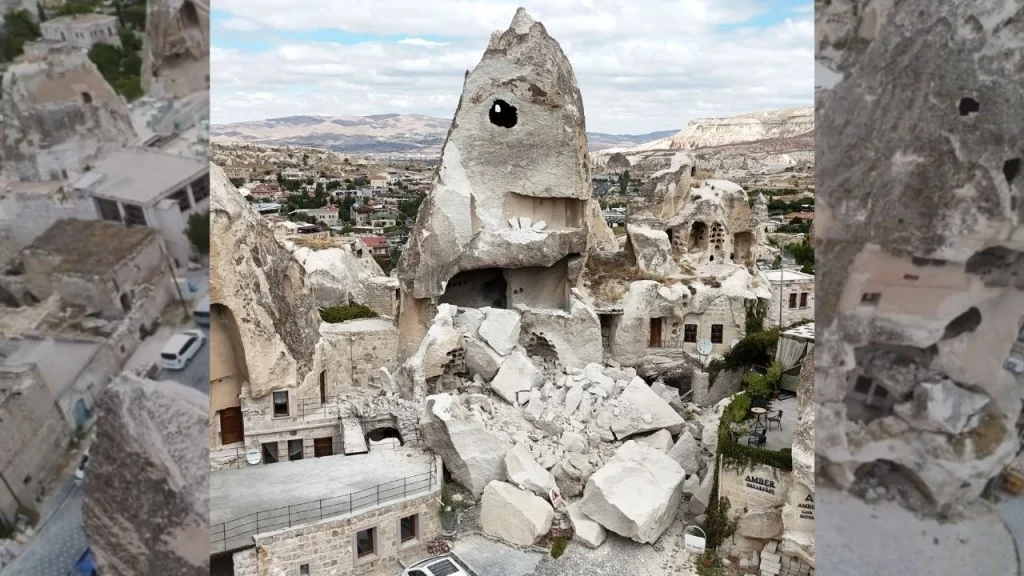 انهيار أحد المداخن الجبلية الشهيرة في كابادوكيا دون وقوع إصابات – تركيا بالعربي