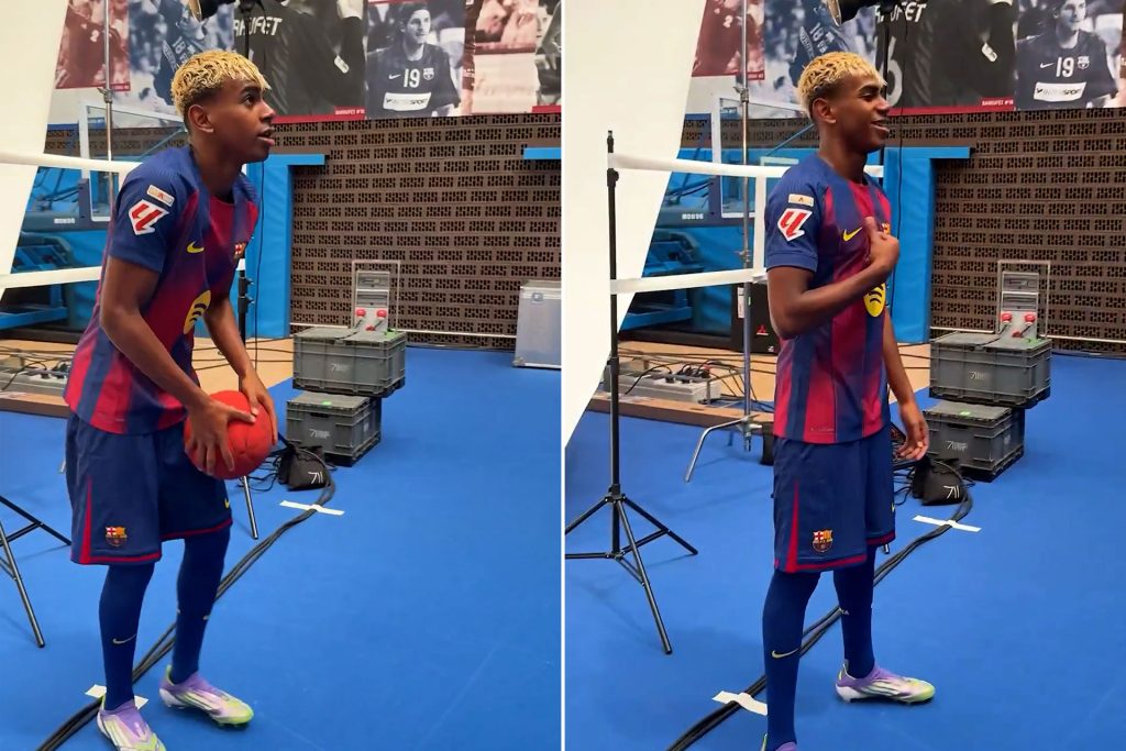 شاهد.. لامين جمال نجم برشلونة يستعرض مهاراته في كرة السلة