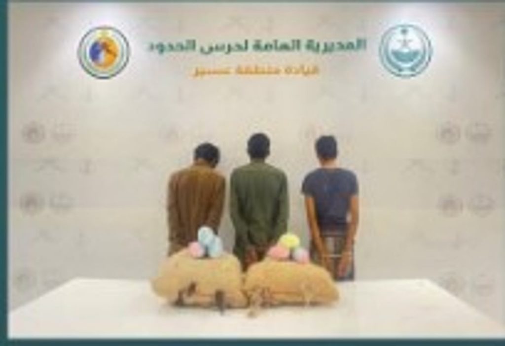حرس الحدود بعسير يقبض على 3 يمنيين لتهريبهم 40 كيلوجرامًا من القات المخدر