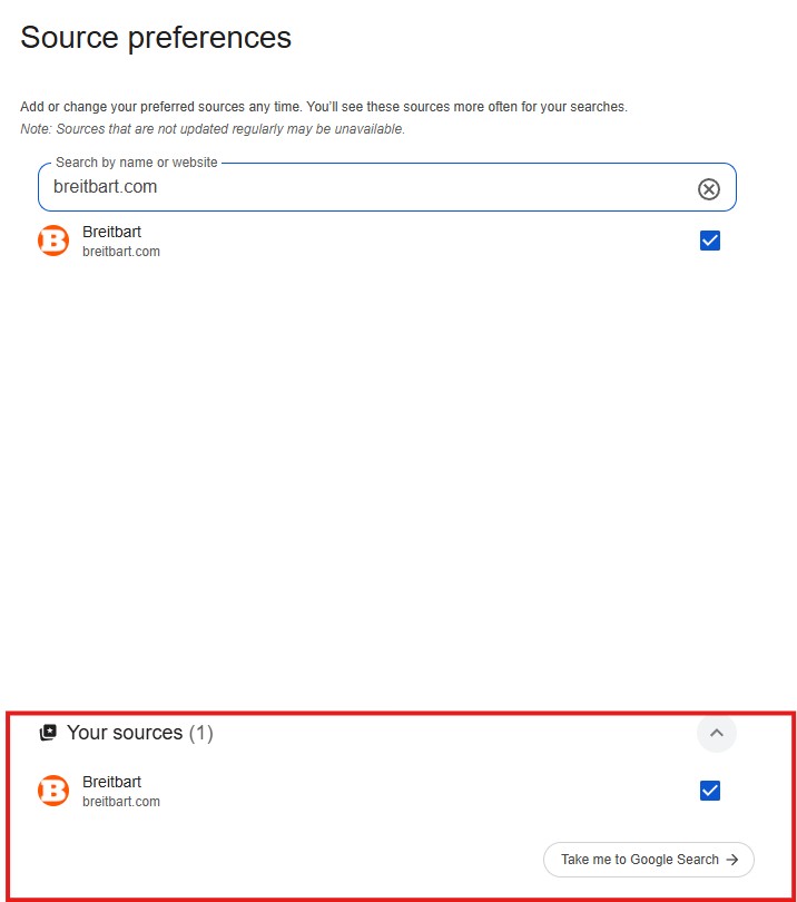 خطوة تفضيل مصدر Google 2