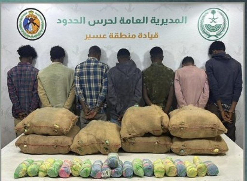 حرس الحدود بعسير يقبض على 7 إثيوبيين لتهريبهم 105 كيلوجرامات من القات المخدر